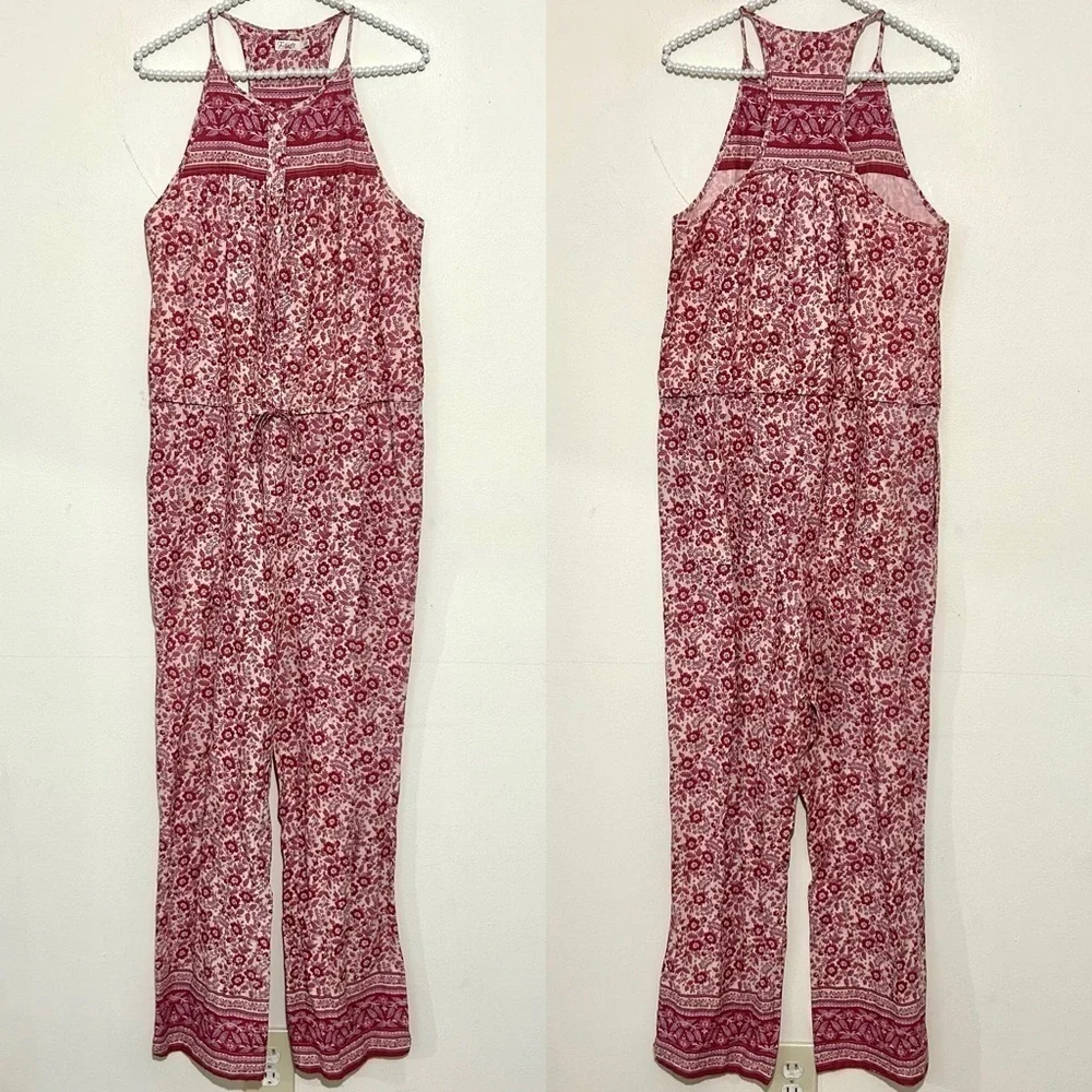 Faherty Adella Floral Pink Sleeveless Racerback Jumpsuit SIZE SMALL